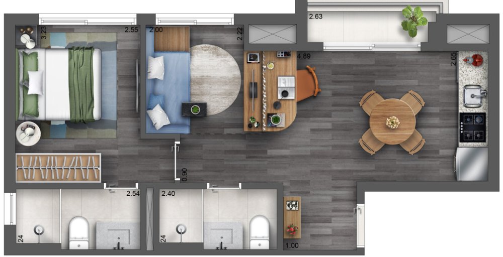 02 DORM 45 M� (SU�TE)